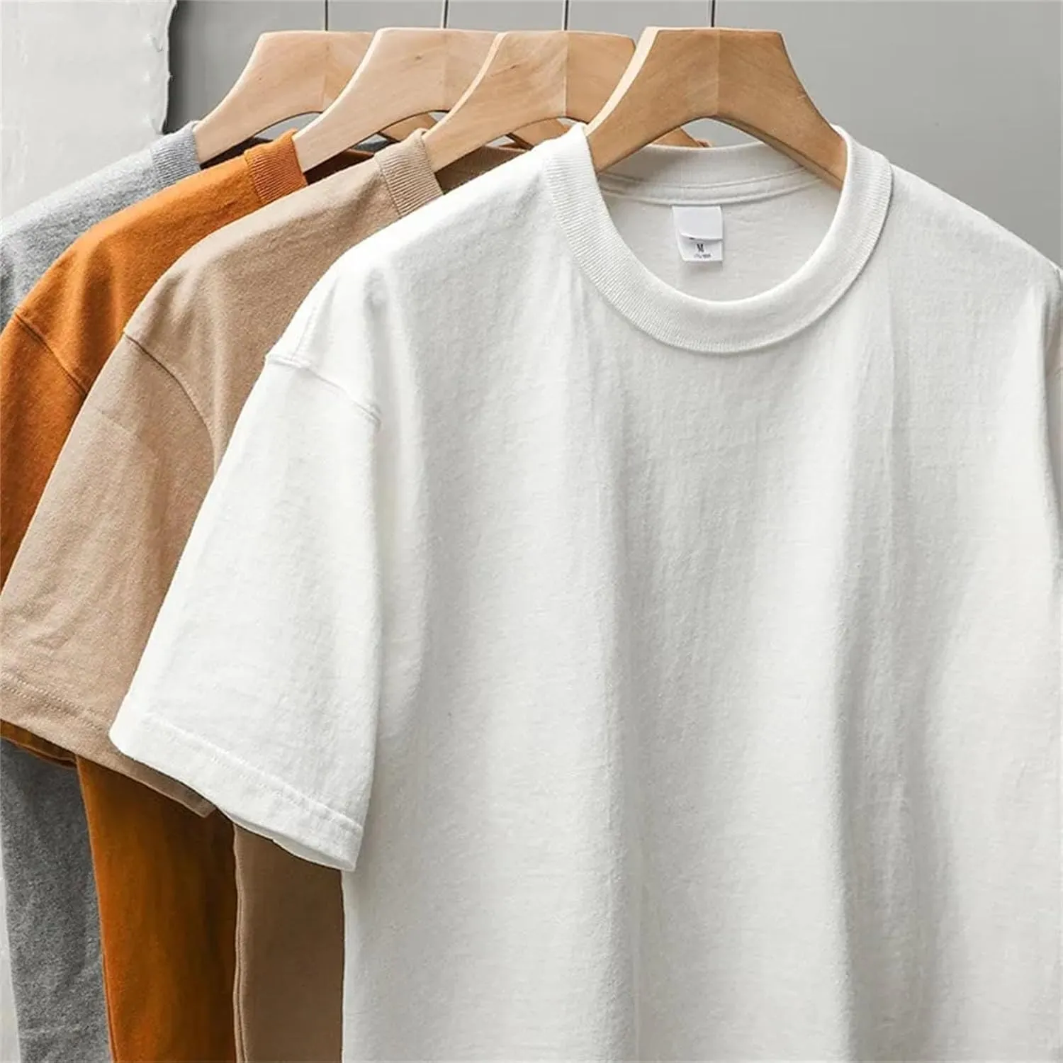 Men's Heavyweight Cotton T-Shirt, Thick Crew Neck Plain Casual Tee