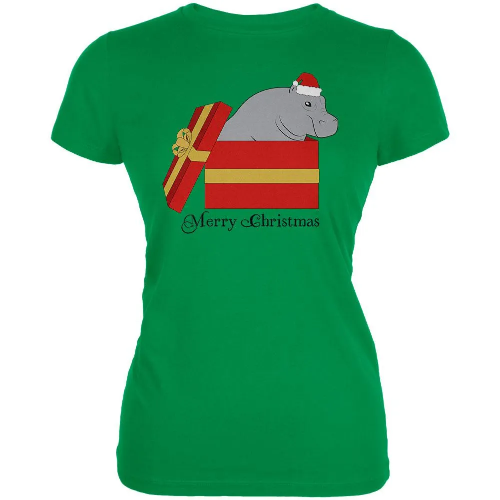 Merry Christmas Hippo Hippopotamus Cute Juniors Soft T Shirt
