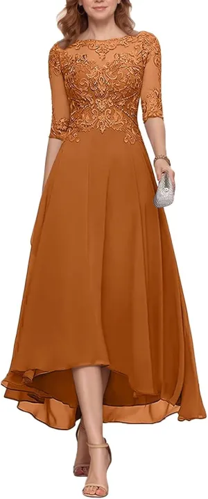 Mother of The Bride Dresses for Wedding 2025 Chiffon Short Sleeves Long Chiffon Lace Appliques Formal Evening Dress