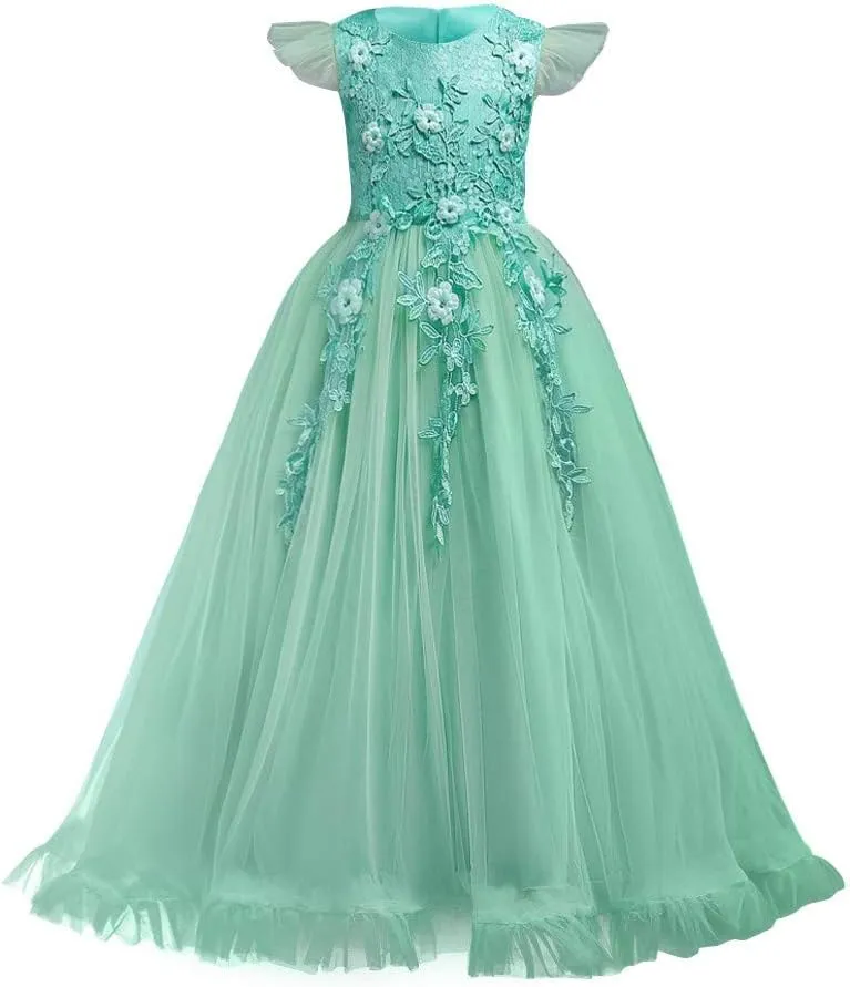 MYRISAM Girl's Embroidery Tulle Lace Maxi Flower Girl Wedding Dress Birthday Pageant Communion Dance Party Tulle Gown