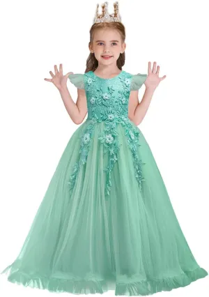 MYRISAM Girl's Embroidery Tulle Lace Maxi Flower Girl Wedding Dress Birthday Pageant Communion Dance Party Tulle Gown