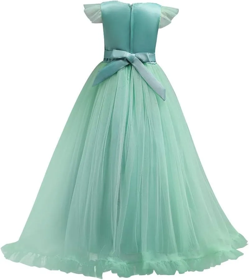 MYRISAM Girl's Embroidery Tulle Lace Maxi Flower Girl Wedding Dress Birthday Pageant Communion Dance Party Tulle Gown