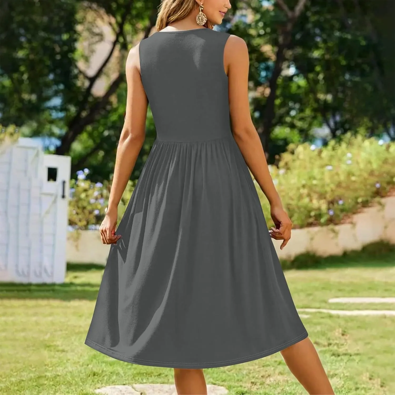 NBXNZWF Summer Dresses for Women 2025 Casual Loose Sleeveless Sundresses Beach A-Line Tank T-Shirt Midi Dress with Pockets