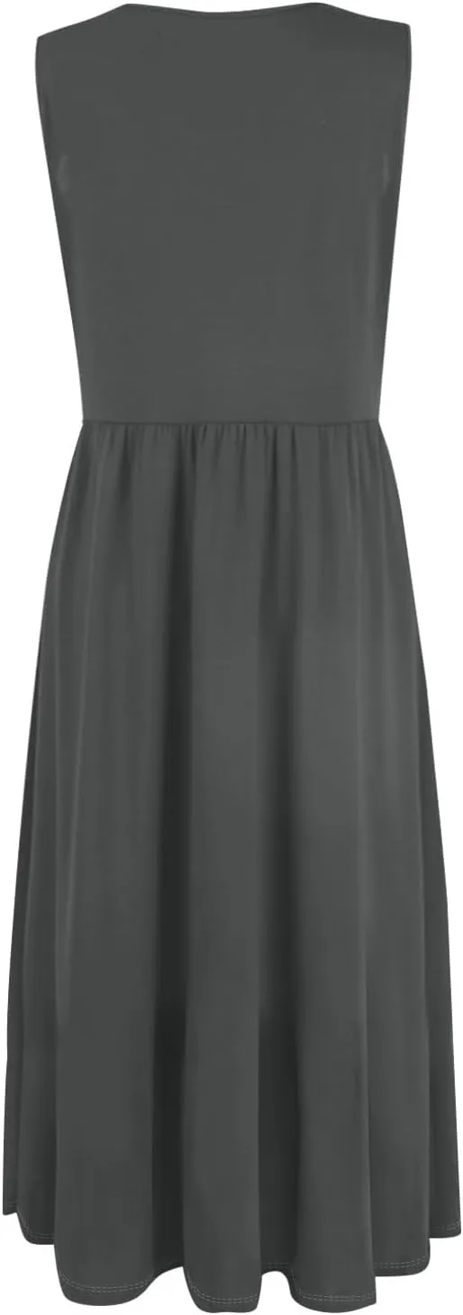 NBXNZWF Summer Dresses for Women 2025 Casual Loose Sleeveless Sundresses Beach A-Line Tank T-Shirt Midi Dress with Pockets