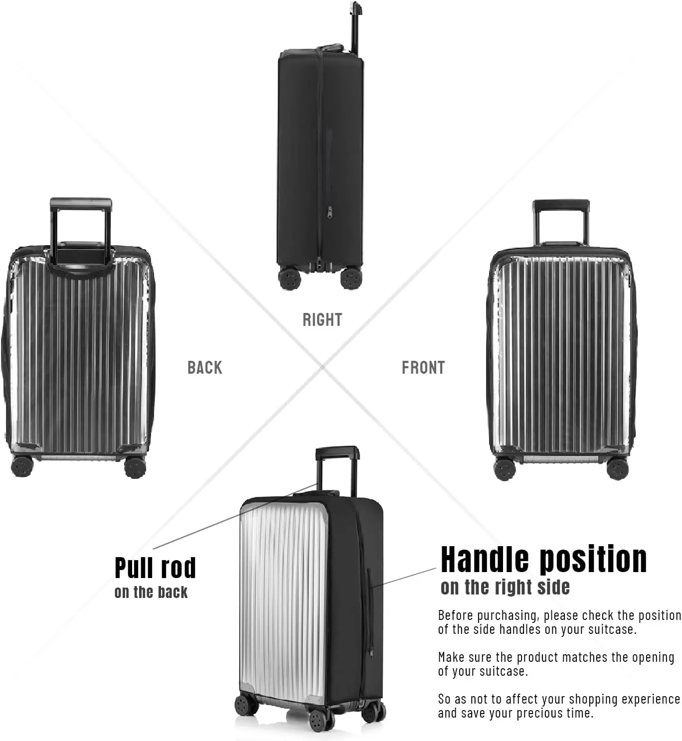 No Disassembly Suitcase Covers for Luggage - Clear Luggage Cover Protector, Black PVC Luggage Protector Suitcase Cover (Clear and Black, 20)
