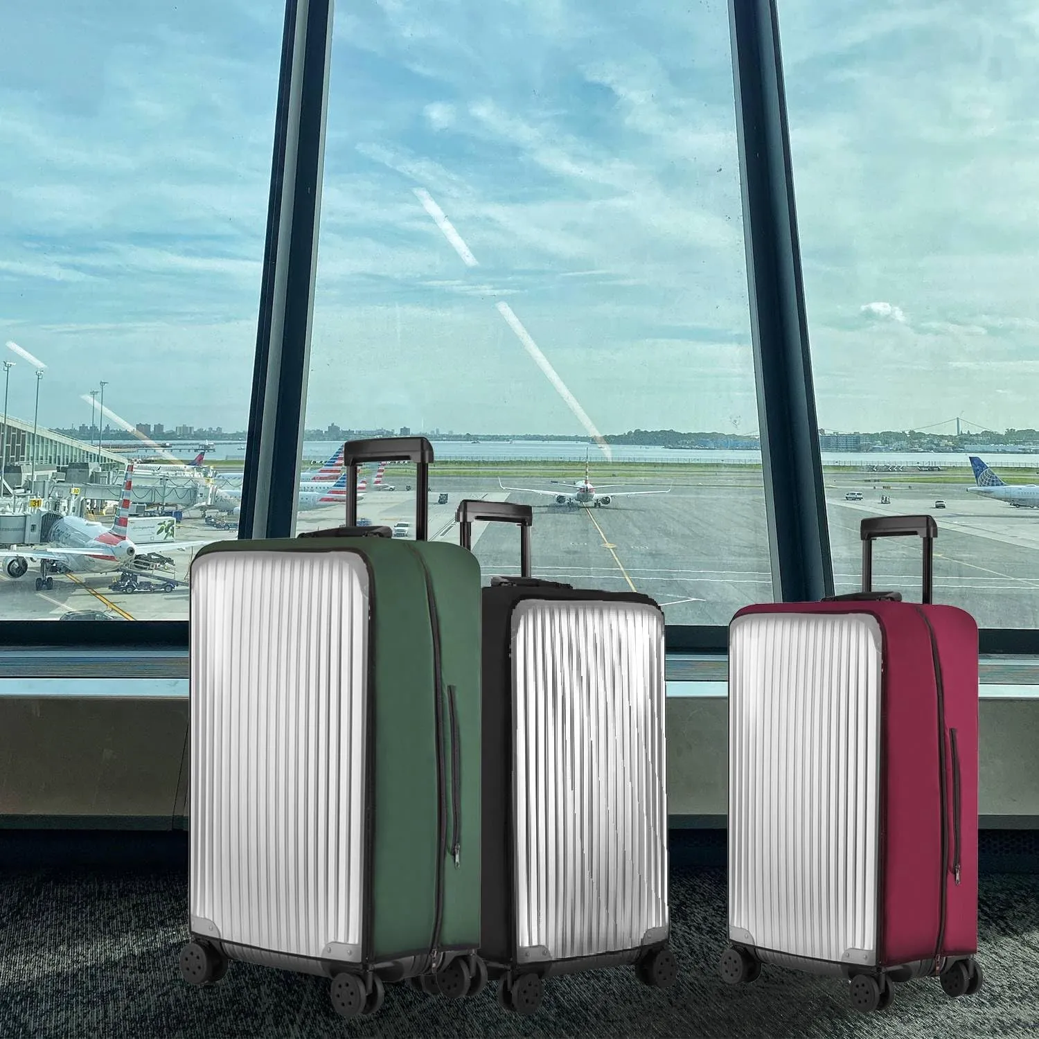 No Disassembly Suitcase Covers for Luggage - Clear Luggage Cover Protector, Black PVC Luggage Protector Suitcase Cover (Clear and Black, 20)