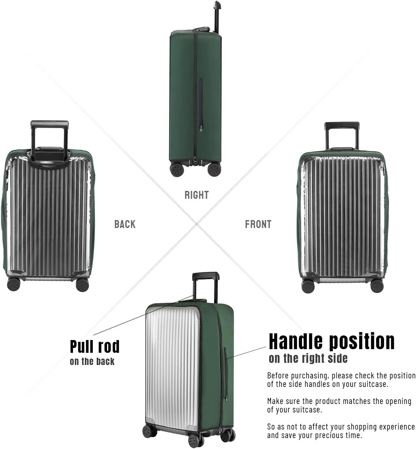 No Disassembly Suitcase Covers for Luggage - Clear Luggage Cover Protector, Black PVC Luggage Protector Suitcase Cover (Green, 20)