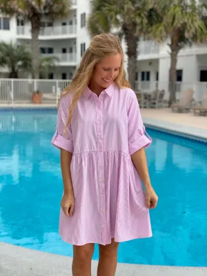Pink Striped Button Up Dress