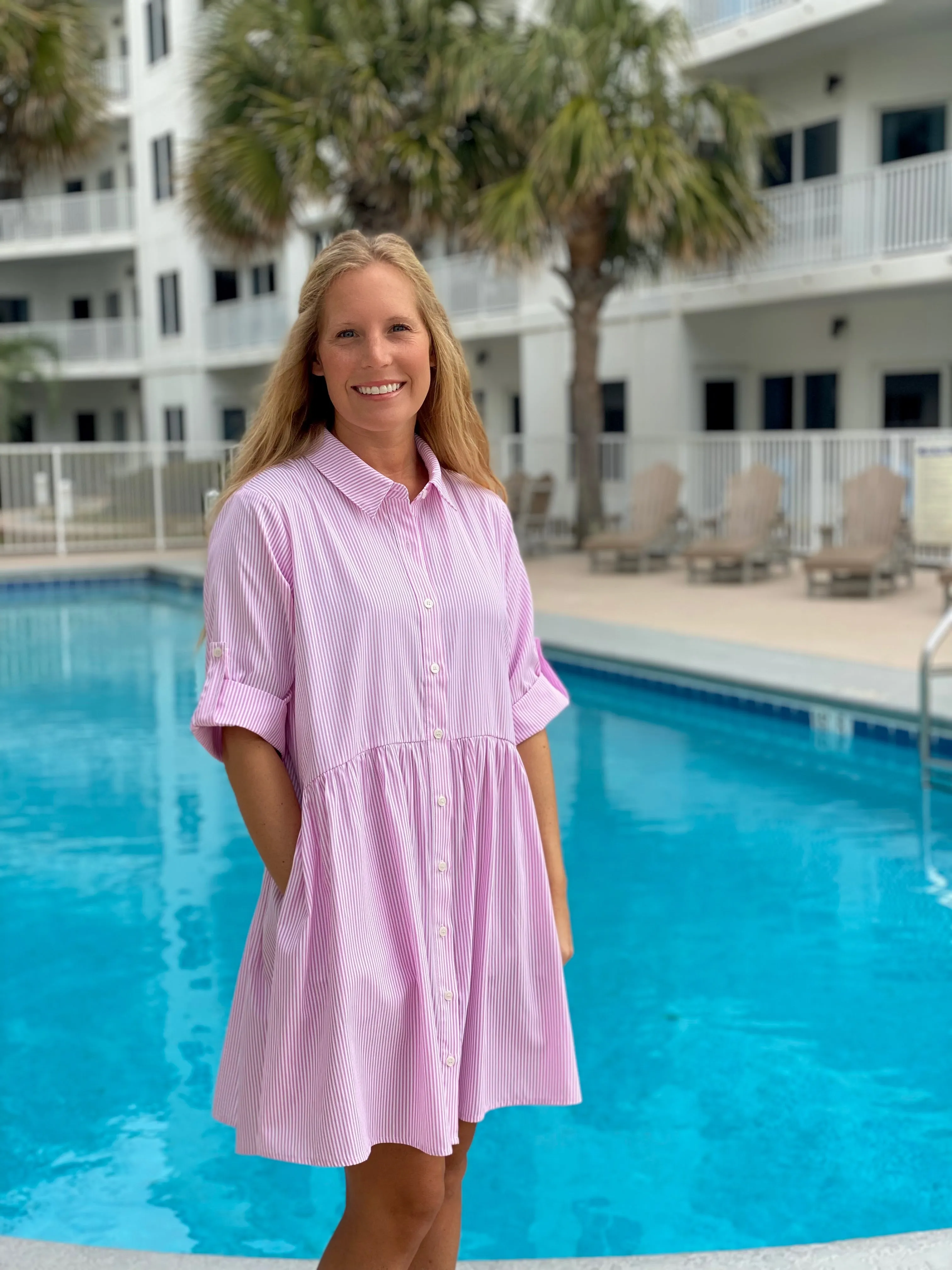 Pink Striped Button Up Dress