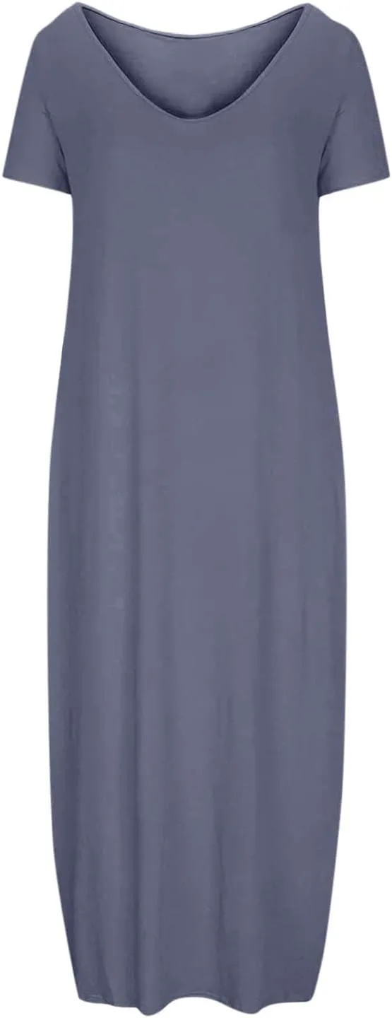 Plus Size Dresses for Curvy Women Loose Fit Round Neck Summer Beach Dress Casual Flowy Maxi Tshirt Sundresses