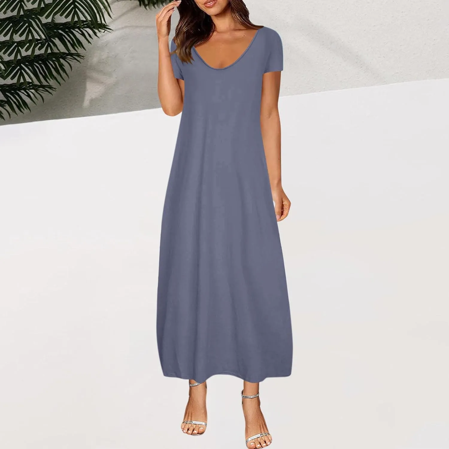 Plus Size Dresses for Curvy Women Loose Fit Round Neck Summer Beach Dress Casual Flowy Maxi Tshirt Sundresses