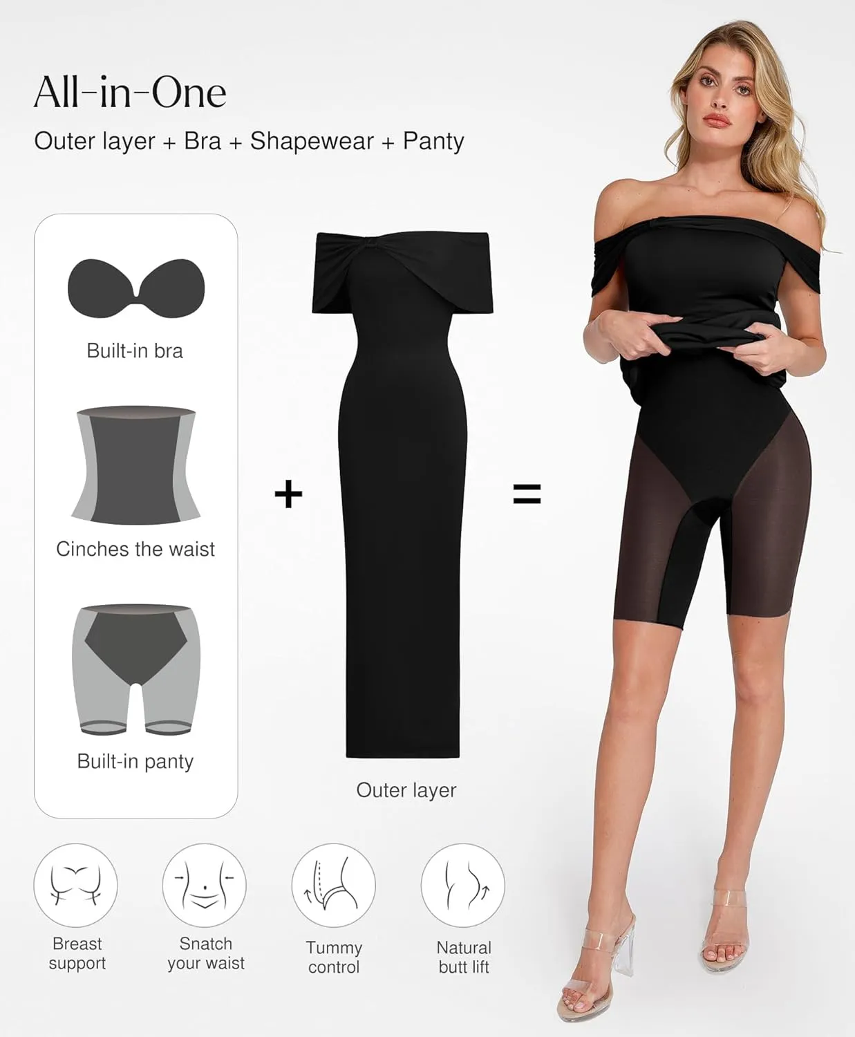 Popilush Off The Shoulder Maxi Dress Wedding Guest Formal Dresses for Women Sleeveless Bodycon Long Shapewear Prom Dress