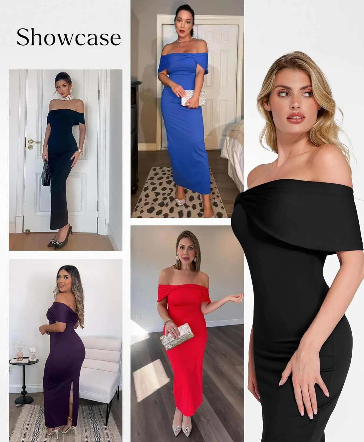 Popilush Off The Shoulder Maxi Dress Wedding Guest Formal Dresses for Women Sleeveless Bodycon Long Shapewear Prom Dress