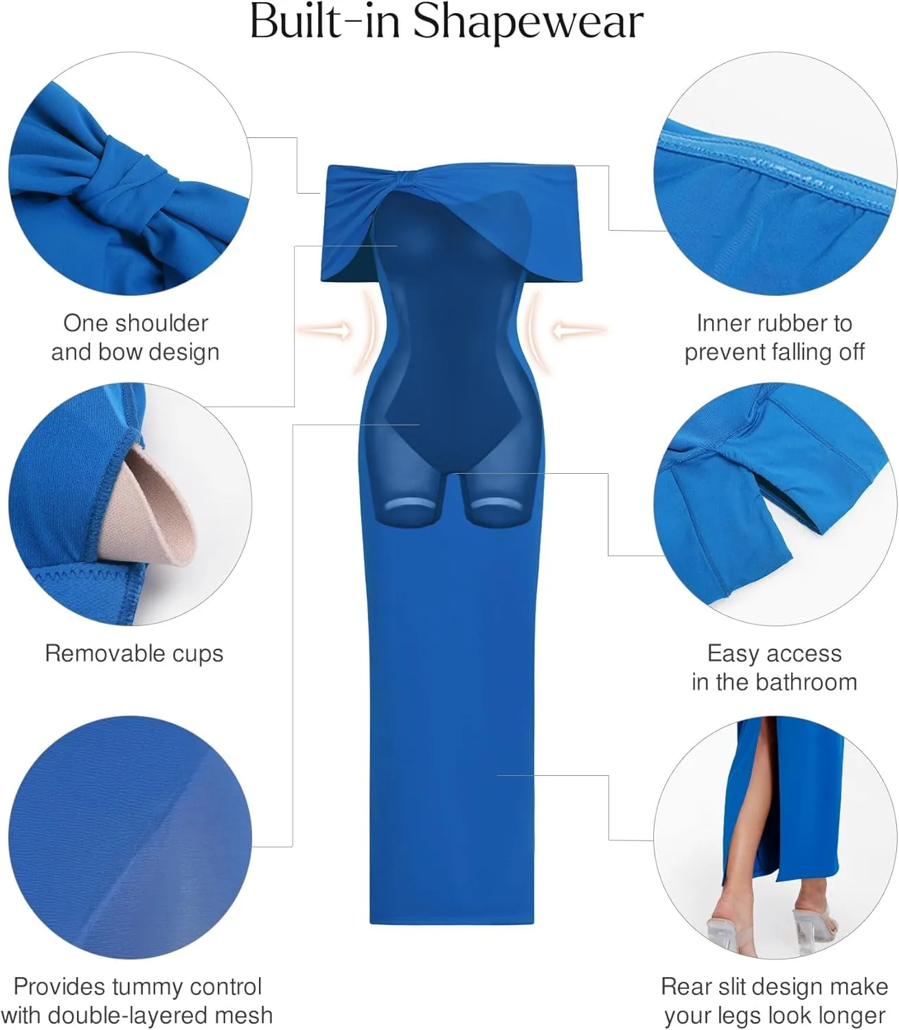 Popilush Off The Shoulder Maxi Dress Wedding Guest Formal Dresses for Women Sleeveless Bodycon Long Shapewear Prom Dress