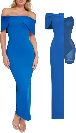 Popilush Off The Shoulder Maxi Dress Wedding Guest Formal Dresses for Women Sleeveless Bodycon Long Shapewear Prom Dress