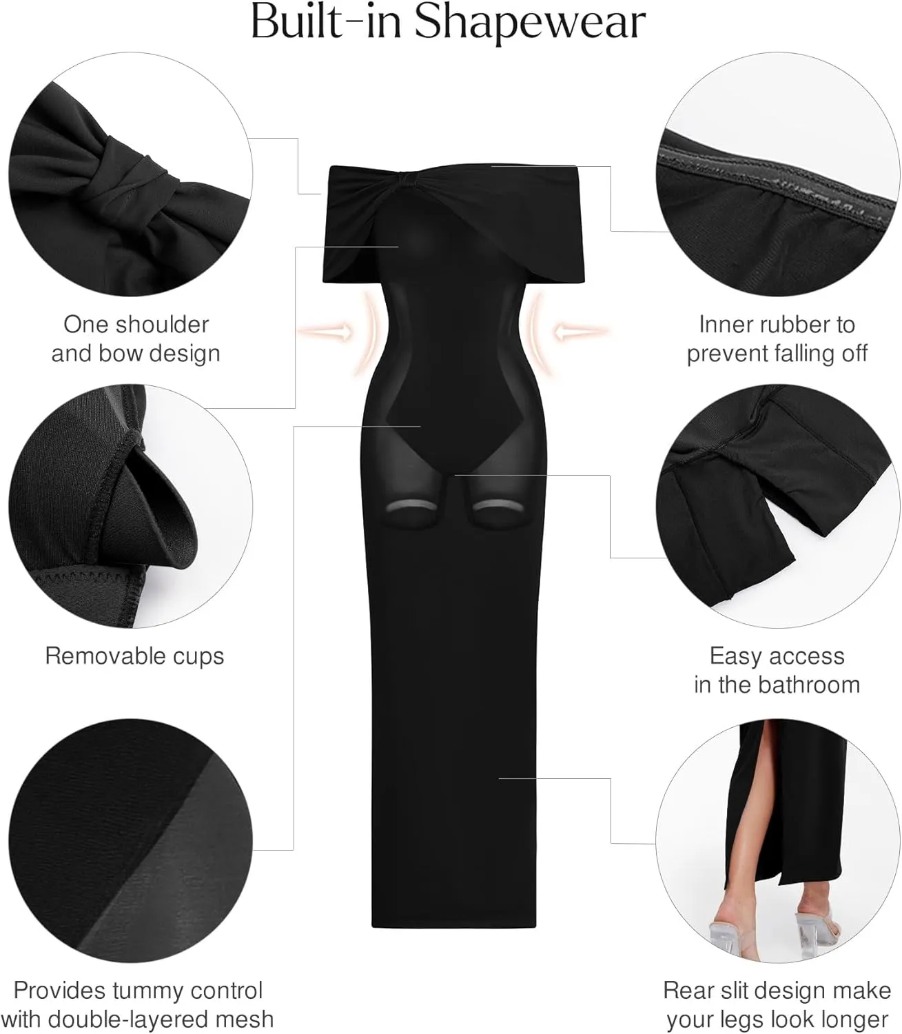 Popilush Off The Shoulder Maxi Dress Wedding Guest Formal Dresses for Women Sleeveless Bodycon Long Shapewear Prom Dress