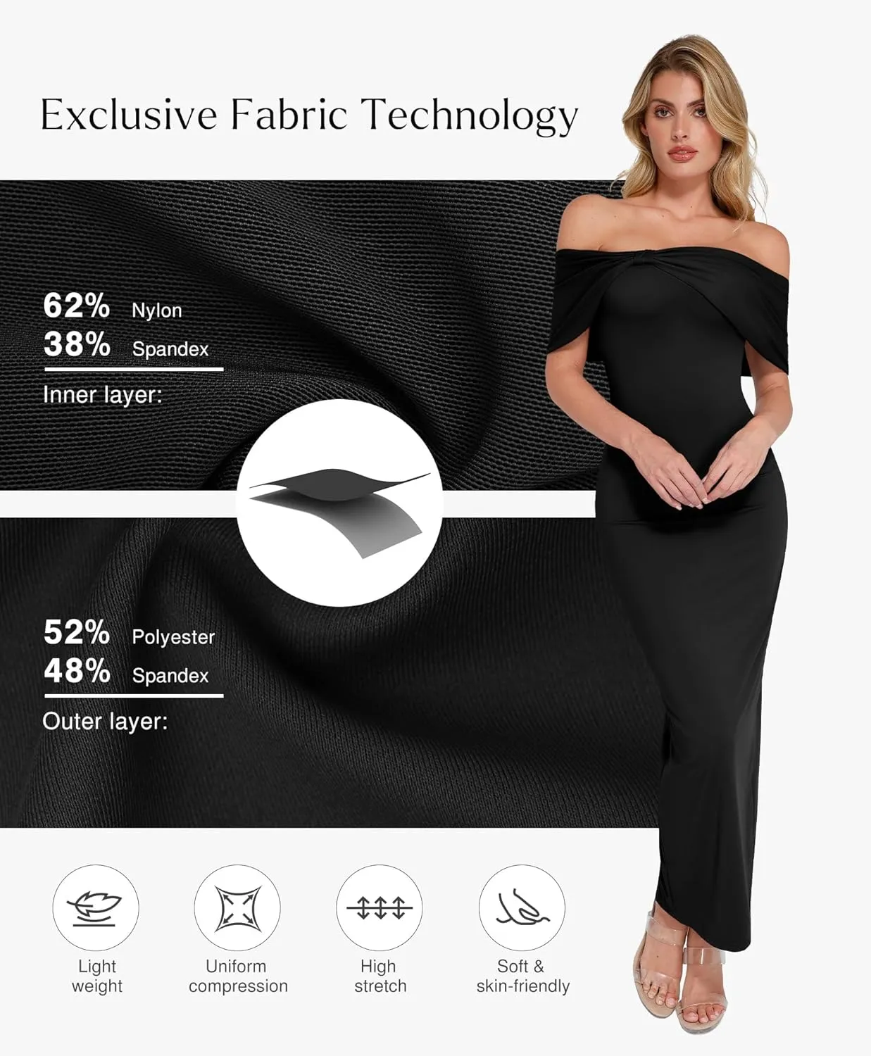 Popilush Off The Shoulder Maxi Dress Wedding Guest Formal Dresses for Women Sleeveless Bodycon Long Shapewear Prom Dress