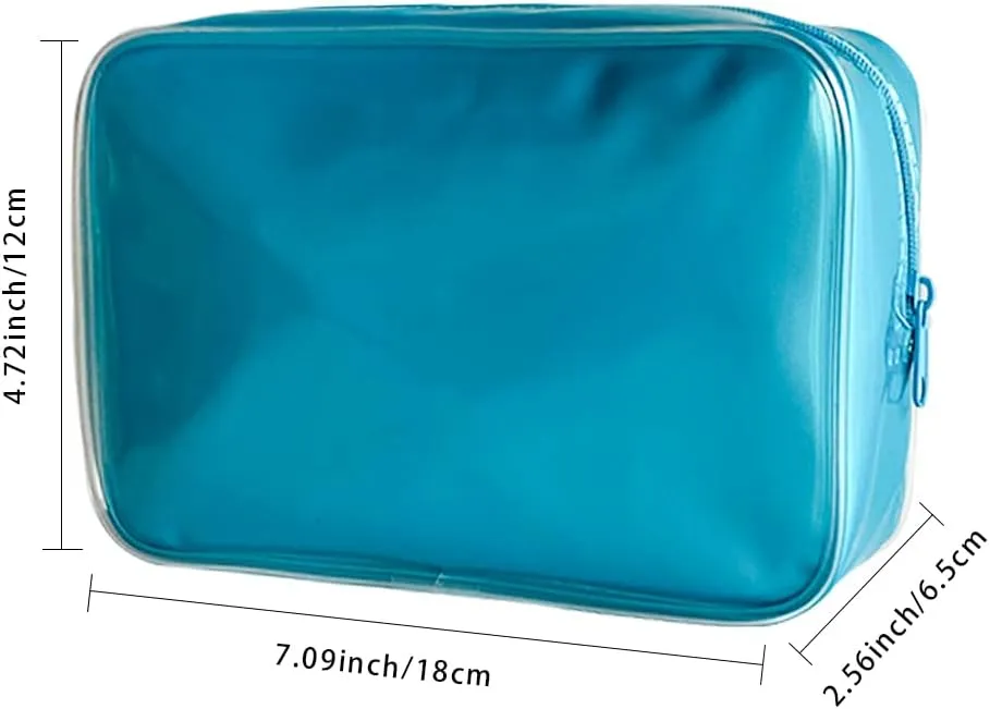 Pure Colour Transparent Glue Bone PVC Cosmetic Bag Organizer 7.09 x 2.56 x 4.72inch Waterproof Blue Makeup Bag for Toiletries, Clear Cosmetic Bag for Women (dark blue)