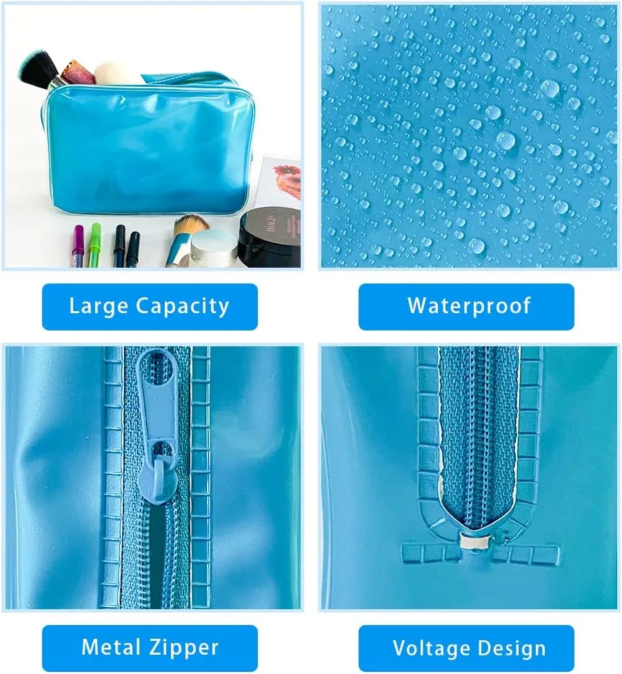 Pure Colour Transparent Glue Bone PVC Cosmetic Bag Organizer 7.09 x 2.56 x 4.72inch Waterproof Blue Makeup Bag for Toiletries, Clear Cosmetic Bag for Women (dark blue)