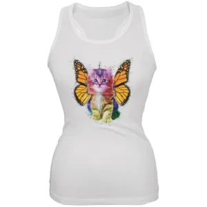 Rainbow Butterfly Unicorn Kitten White Juniors Soft Tank Top