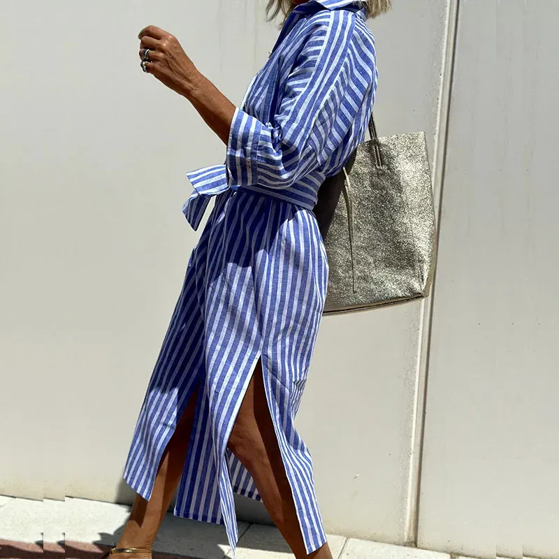 Regina  Striped Button-Up Shirt Dress