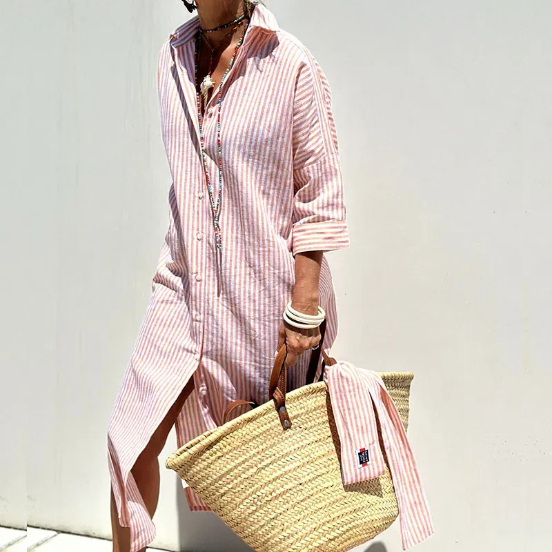 Regina  Striped Button-Up Shirt Dress