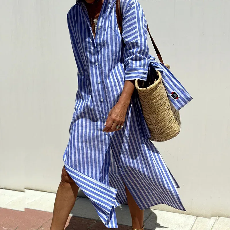 Regina  Striped Button-Up Shirt Dress