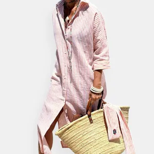 Regina  Striped Button-Up Shirt Dress