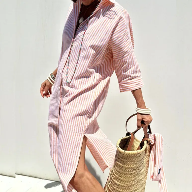 Regina  Striped Button-Up Shirt Dress