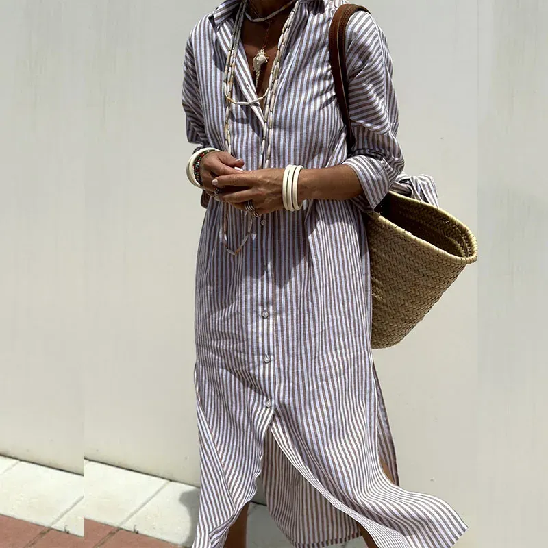 Regina  Striped Button-Up Shirt Dress