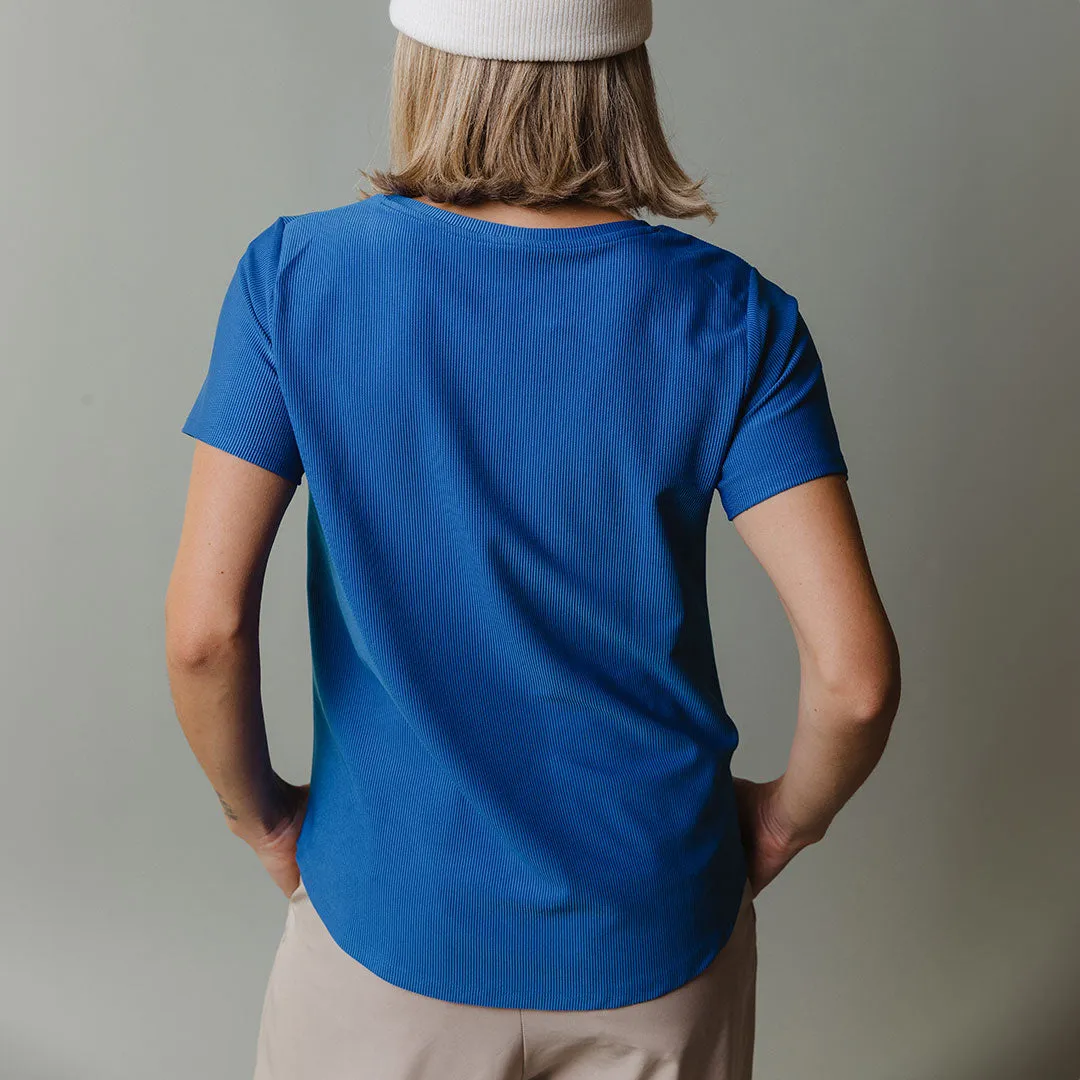 Ribbed Basic Crew Neck Tee, Cobalt