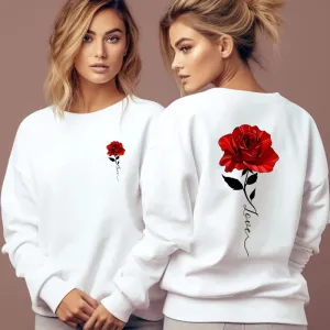 Rose Artistic Letter Printed Sweatshirts Women Fashion Street Pullover Vintage Floral Round Neck Tracksuit Autumn Female Hoodies