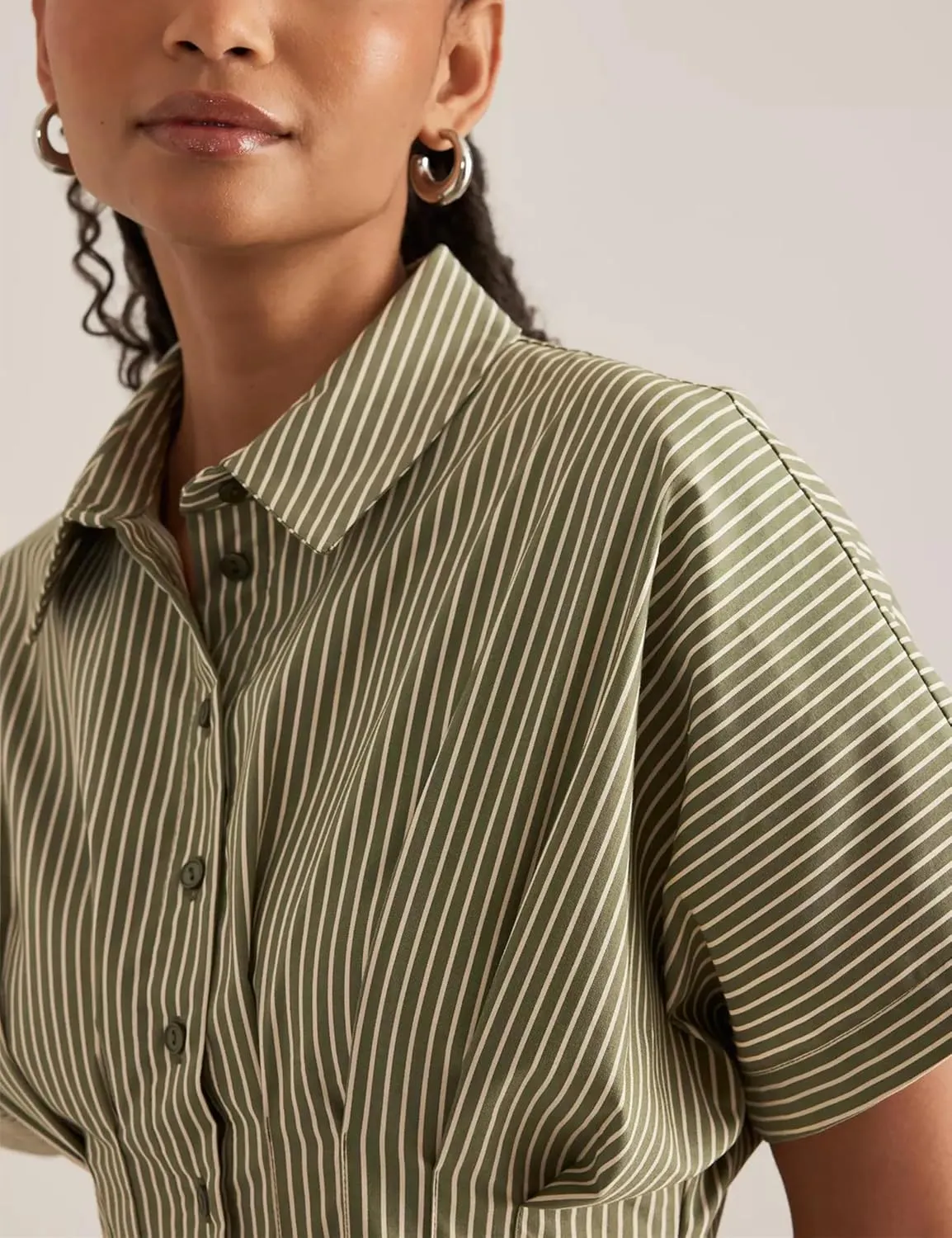 SAFRISIOR Women Button Front Pleated Mini Shirt Dress Summer Short Sleeve Striped Blouse Casual Corset Dresses