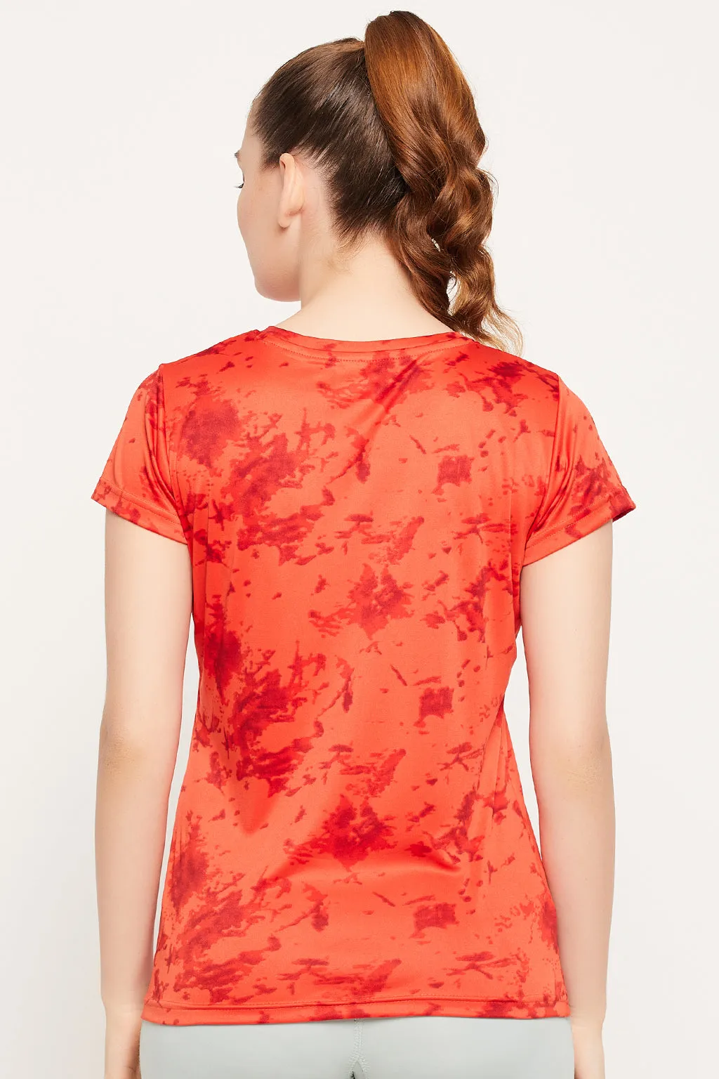 Scarlet Red Polyester Print T-shirt With Reflective Sticker