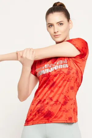 Scarlet Red Polyester Print T-shirt With Reflective Sticker