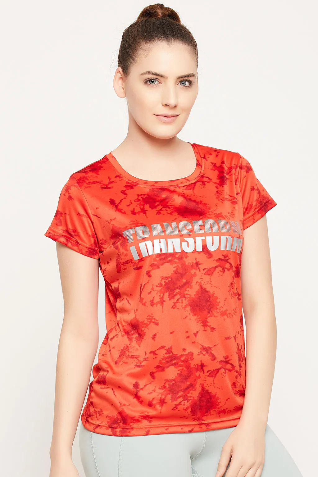 Scarlet Red Polyester Print T-shirt With Reflective Sticker