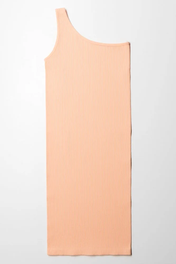 Seamless One Shoulder Dress Peach