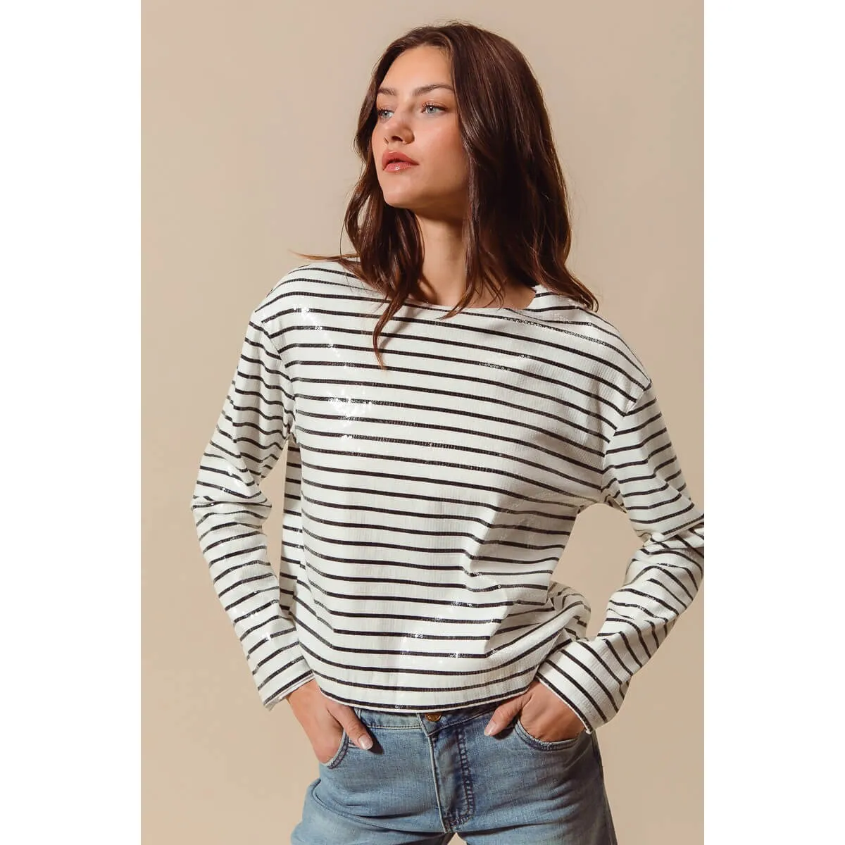 Sequins Striped Sailor Sweater