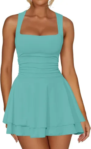 Sexy Dresses for Women 2025 Sleeveless Low Cut Corset Dress Ruffle Hem Boat Neck Mini Dress Party Club Dresses