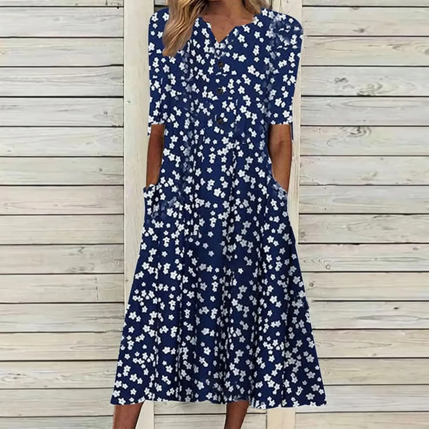 SGASY Summer Dresses for Women 2024 Plus Size Short Sleeve Button Down Boho Midi Sundress House Dress with Pockets