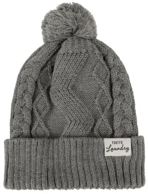 Shailene Cable Knit Bobble Hat in Mid Grey Marl - Tokyo Laundry