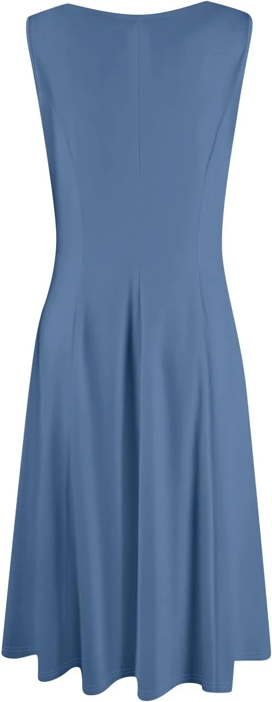 Square Neck Dress for Women,2025 Summer Casual Dress Sleeveless Pleated Tank Dress Mid Length A Line Vacation Dress