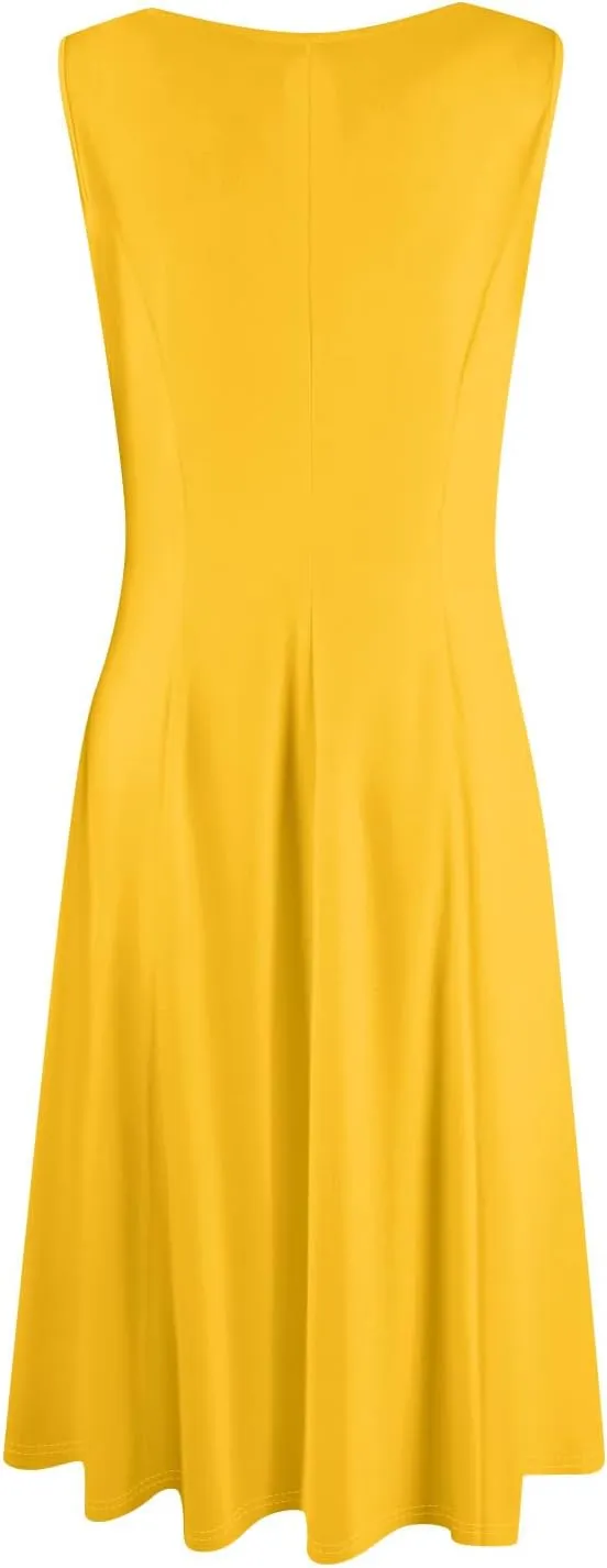 Square Neck Dress for Women,2025 Summer Casual Dress Sleeveless Pleated Tank Dress Mid Length A Line Vacation Dress