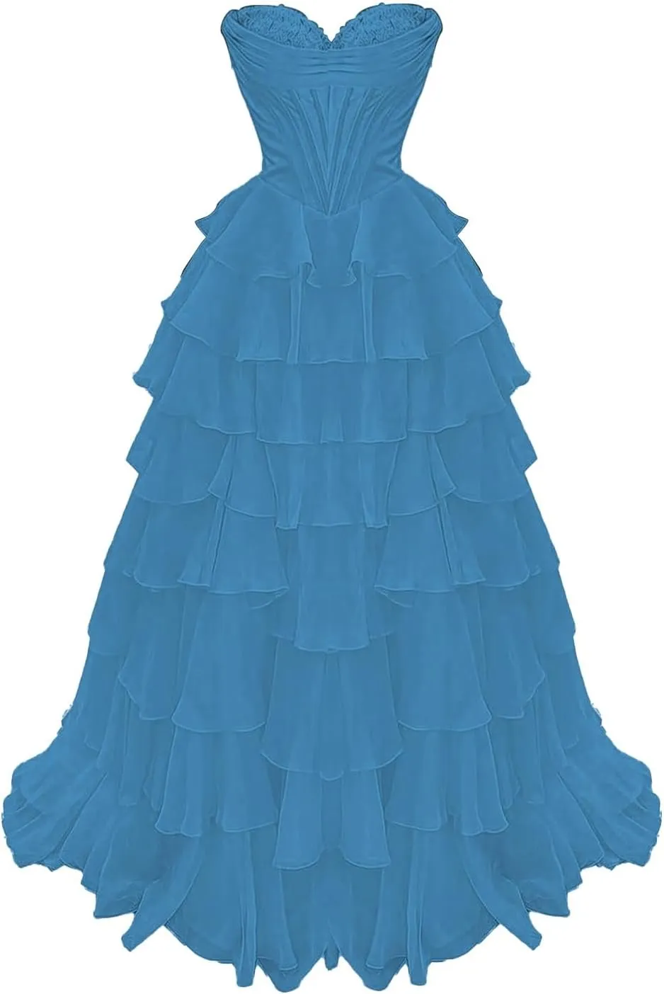 Strapless Corset Prom Dresses for Women 2025 Long Tiered Ruffle Chiffon Formal Party Evening Gown Tulle Dress with Slit