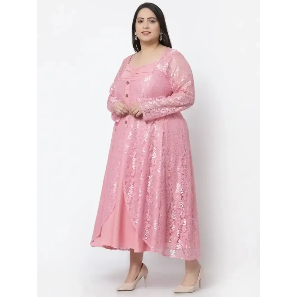 Stylish Pink Crepe Self Design Maxi Length Dresses For Women