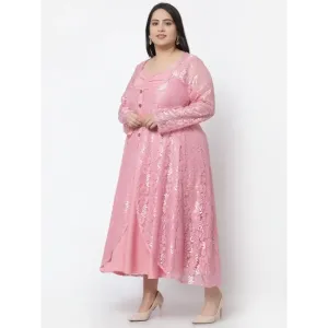 Stylish Pink Crepe Self Design Maxi Length Dresses For Women
