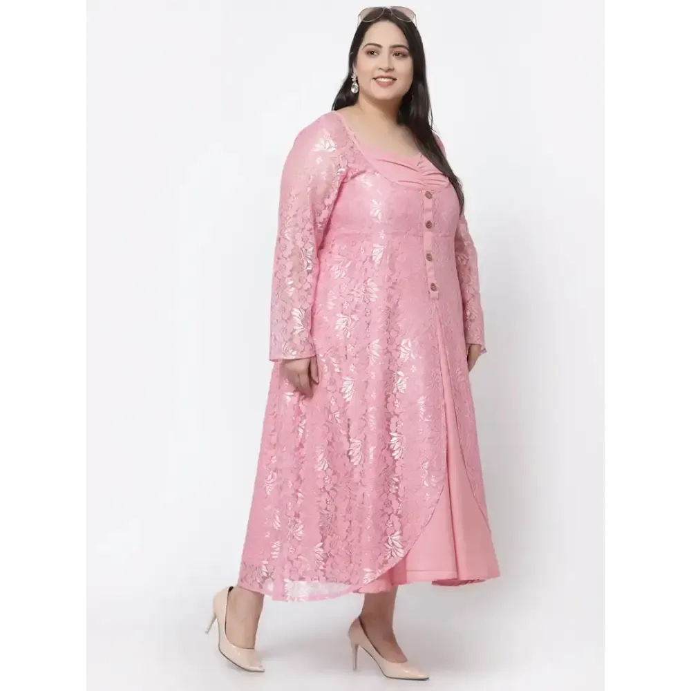 Stylish Pink Crepe Self Design Maxi Length Dresses For Women