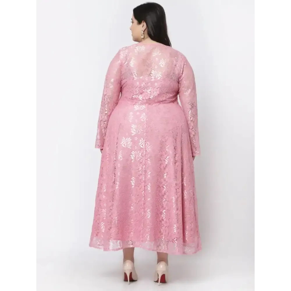 Stylish Pink Crepe Self Design Maxi Length Dresses For Women