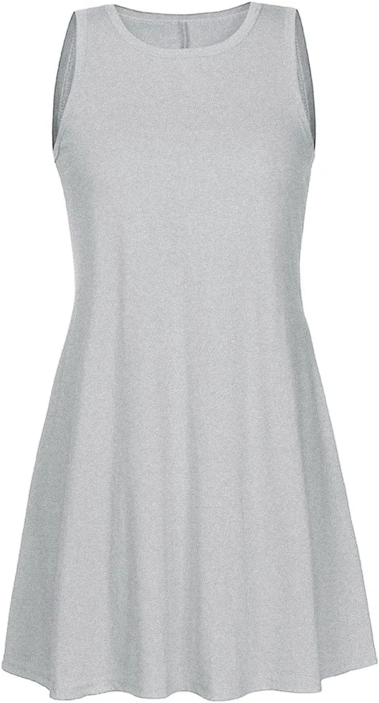 Summer Dresses for Women Sleeveless A-Line Beach Sundress Loose Casual Tank Dresses Tshirt Dress with Pockets