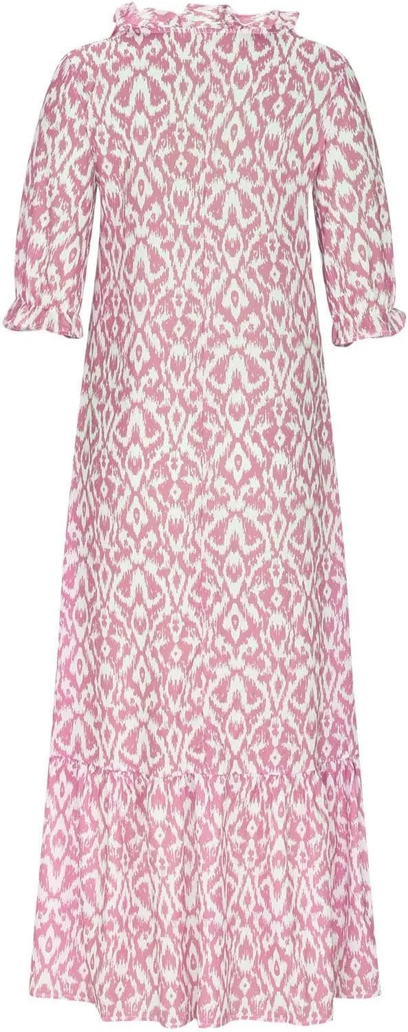 Summer Dresses for Women Tassel Tie V Neck Ruffle Elbow Length Sleeve Boho Floral Print Maxi Dress Beach Vacation Long Dress